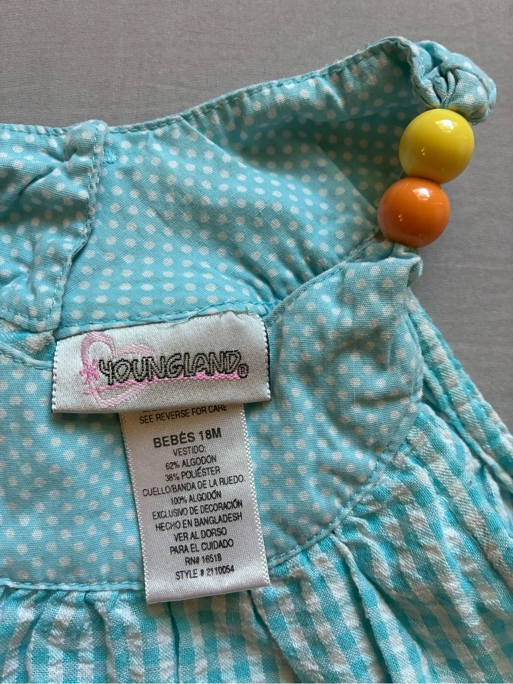 Youngland Light Blue and White Gingham Embroidered Dress & Bloomers
